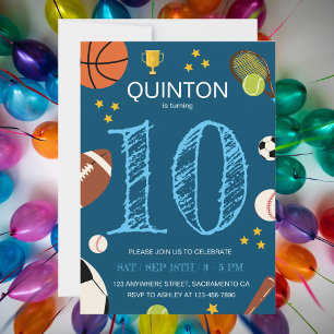 Boys Fun Sports Themed Kindergeburtstag Party Einladung