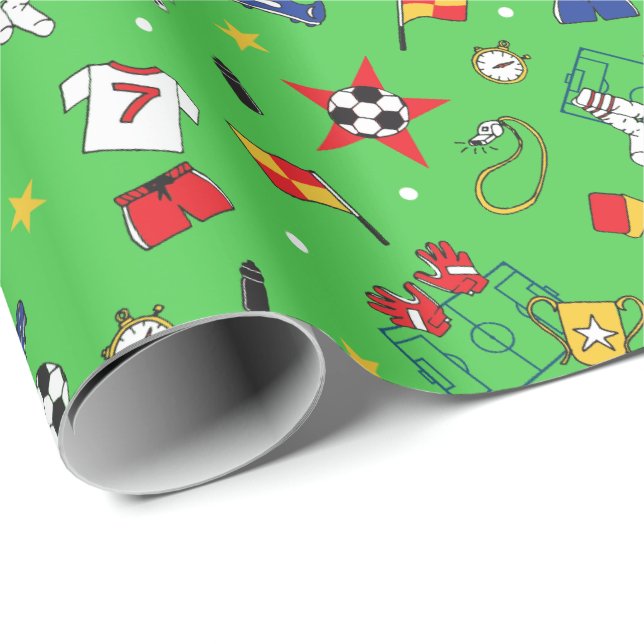 Boys Fußball Balls Shirts und Boots Design Geschenkpapier (Rolleneckpunkt)