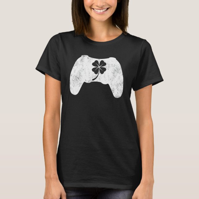 Boys Gamer Lucky Game Kleeblatt St Patricks Day Ir T-Shirt (Vorderseite)