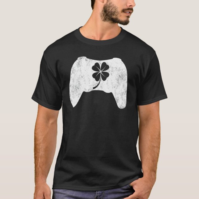 Boys Gamer Lucky Game Kleeblatt St Patricks Day Ir T-Shirt (Vorderseite)