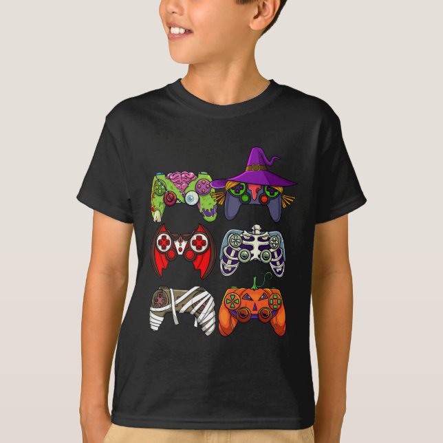 Boys Gamer Skeleton Zombie Gaming Controller Kinde T-Shirt (Vorderseite)
