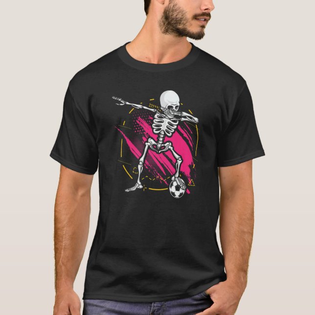 Boys Girls Dabbing Skelett Fußball T-Shirt (Vorderseite)