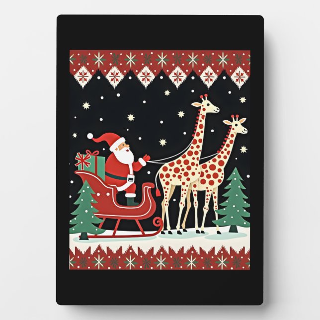 Boys Girls Santa Claus Riding Giraffe Sleigh Ugly Fotoplatte (Vorderseite)