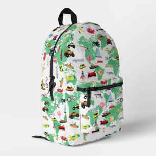 Boys Girls World Map Vehicles Bedruckter Rucksack