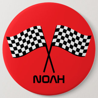 Boy's Go Kart Pit Stopp Birthday Racing Flags Clas Button