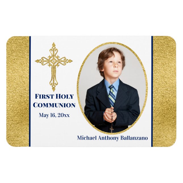 Boys Gold White Navy Foto Magnet (Horizontal)