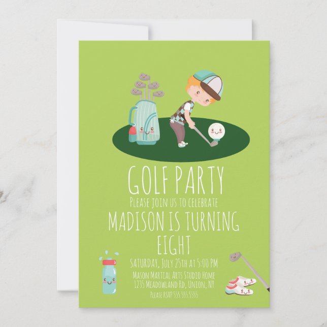 Boys Golf Niedliche Geburtstag Party Green Einladung (Vorderseite)