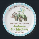 Boys Green Blue Balloons Tractor Birthday Pappteller<br><div class="desc">Boys Green Blue Balloons Traktor Birthday Paper Plate Tractor themed Geburtstagspapier Platte für Jungen mit einem grünen Traktor,  blau und grün Ballons,  und eine Scheune. Dieses Design zeichnet sich auch durch ein blaues kariertes Muster aus. Kann für jedes Alter verwendet werden.</div>
