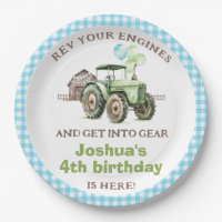 Boys Green Blue Balloons Tractor Birthday