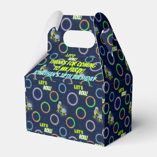 Boys Green Blue Neon Lights Roller Skaten Party Geschenkschachtel (Rückseite)