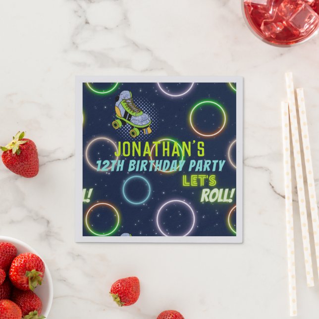 Boys Green Blue Neon Lights Roller Skaten Party Serviette (Beispiel)