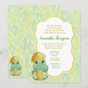 Boys Green Dinosaur Baby shower Oeuf Invitation