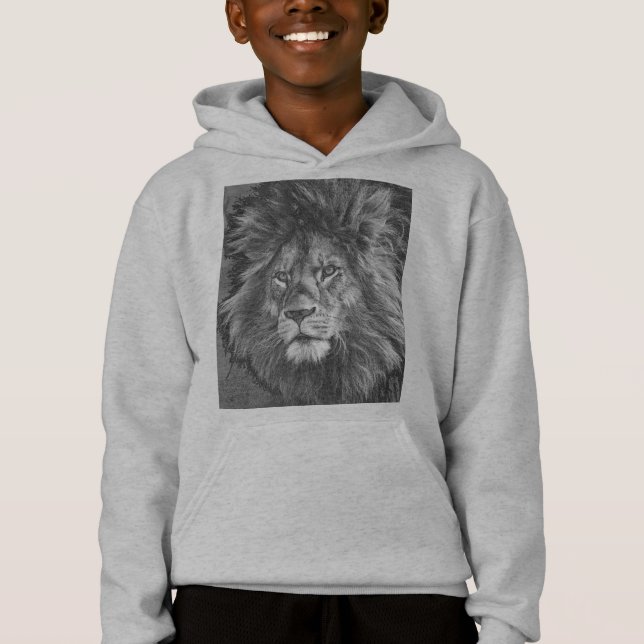 Boys Grey Hoodies Animal Lion Front Print (Vorderseite)