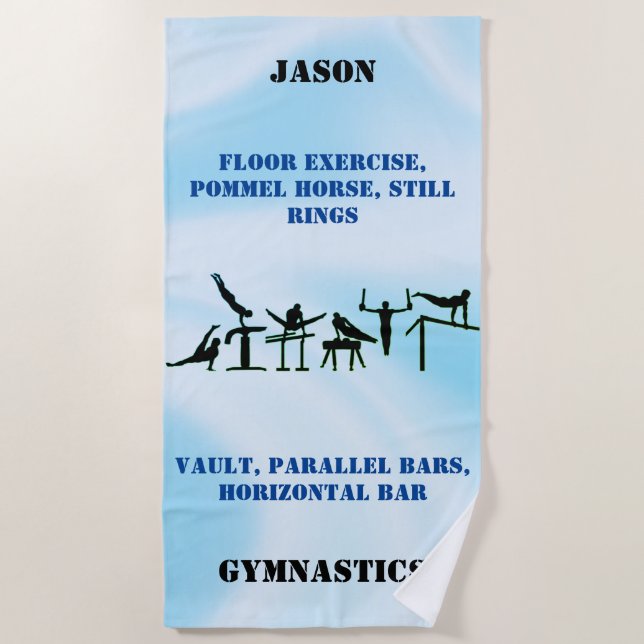 Boys Gymnastics Blue Ombre Beach Handtuch / Sein N (Vorderseite)