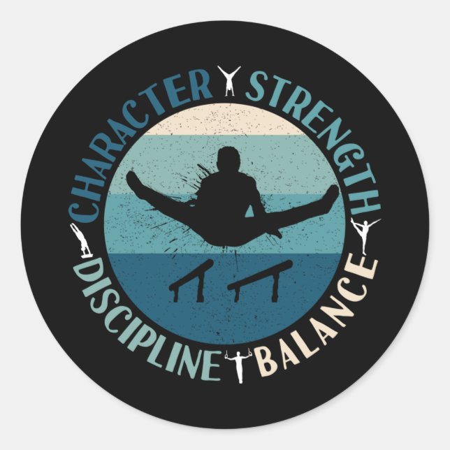 Boys Gymnastics Character Strength Discipline Runder Aufkleber (Vorderseite)