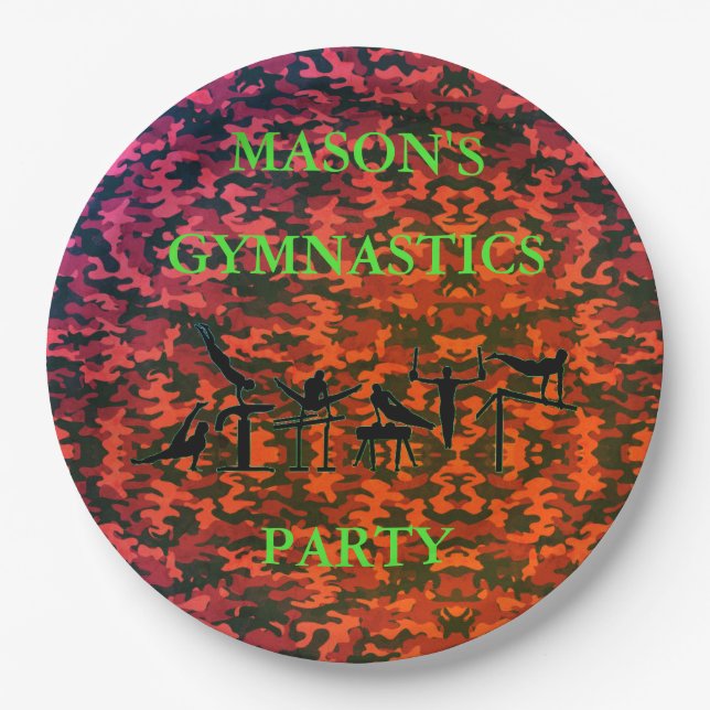 Boys Gymnastik Geburtstagsparty Camouflage Teller  (Vorderseite)