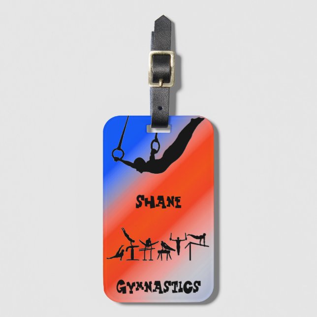 Boys Gymnastik Rings Patriotic Red White Blue Gepäckanhänger (Vorderseite Vertikal)