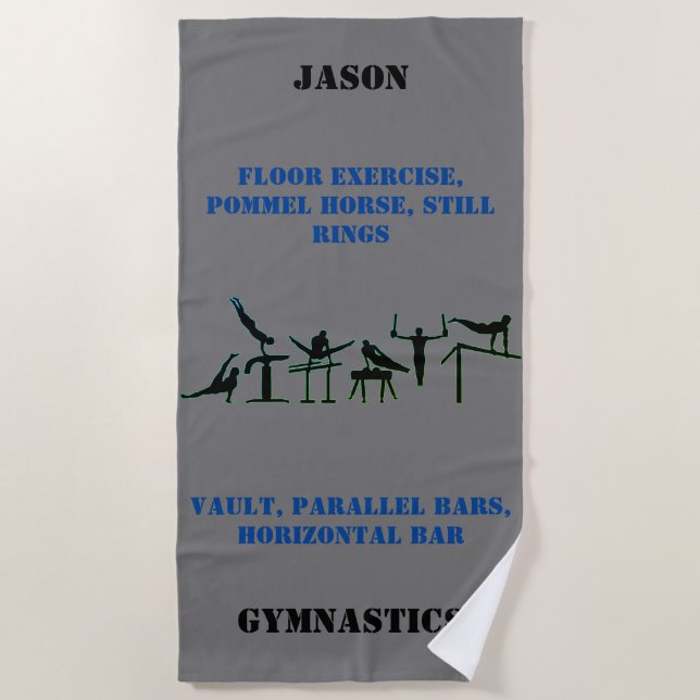 Boys Gymnastik Strandhandtuch mit seinem Namen (Vorderseite)