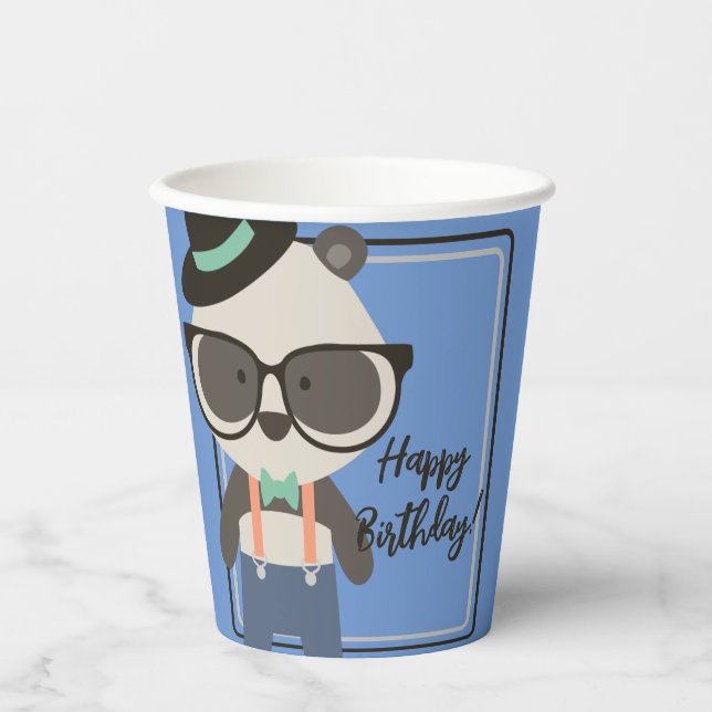 Boys Hipster Mister Panda Bear Geburtstag Pappbecher (Vorderseite)