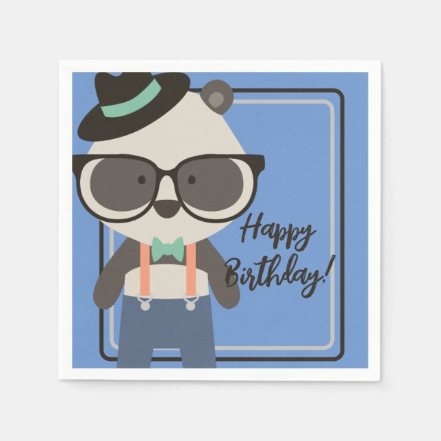 Boys Hipster Mister Panda Bear Geburtstag Serviette (Vorderseite)