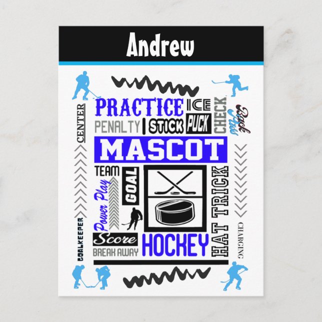 Boys Hockey Terminologie Personalisiert Blue Postkarte (Vorderseite)
