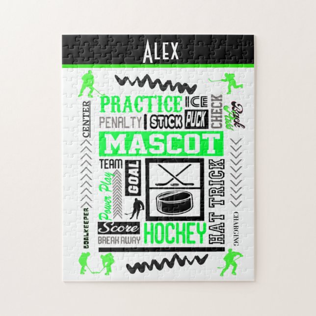 Boys Hockey Terminologie Personalisiert Neon Green (Vertikal)