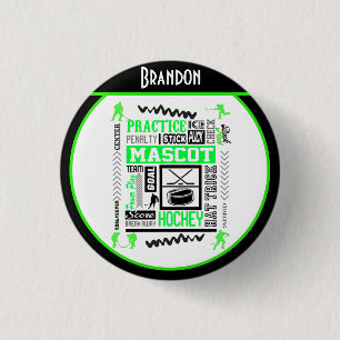 Boys Hockey Terminologie Personalisiert Neon Green Button