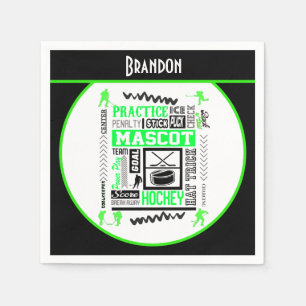 Boys Hockey Terminologie Personalisiert Neon Green Serviette