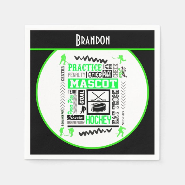 Boys Hockey Terminologie Personalisiert Neon Green Serviette (Vorderseite)