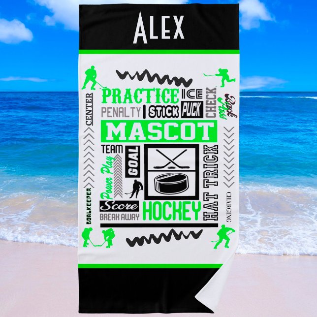 Boys Hockey Terminologie Personalisiert Neon Green Strandtuch (Von Creator hochgeladen)