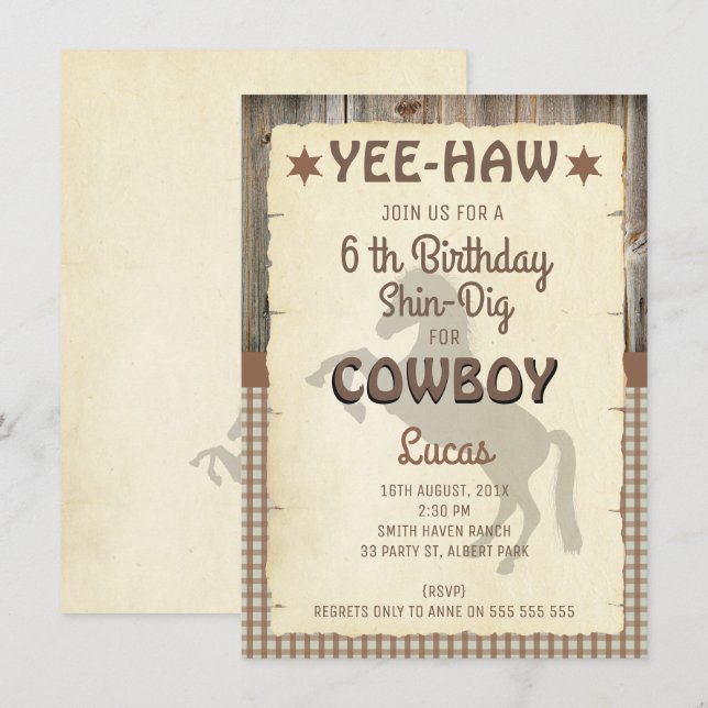 Boys Horse Wild West Anniversaire Fête Invitation (Devant / Derrière)