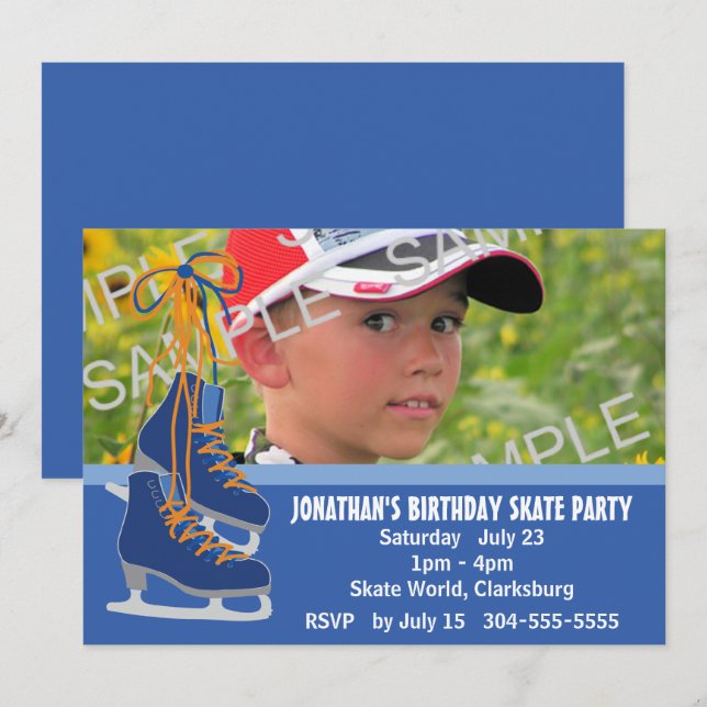 Boy's Ice Skaten Party Einladung (Vorne/Hinten)