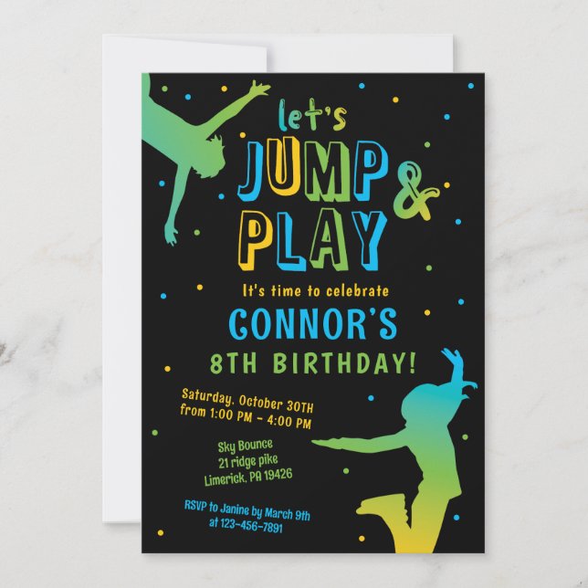 Boys Jump Birthday Party Trampolin Park Einladung (Vorderseite)