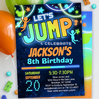 Boys Jump Party Anniversaire Invitation Bleu Orang