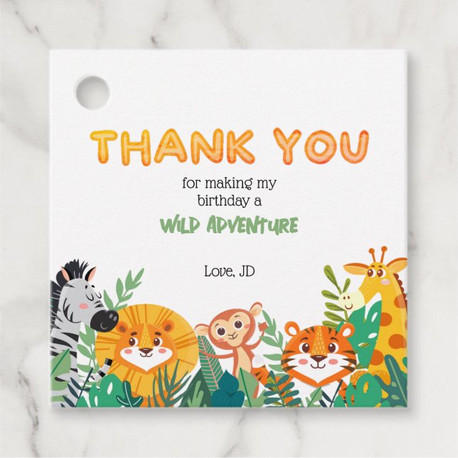 Boys Jungle/ Safari Gefälligungstags Geschenkanhänger (Vorderseite)