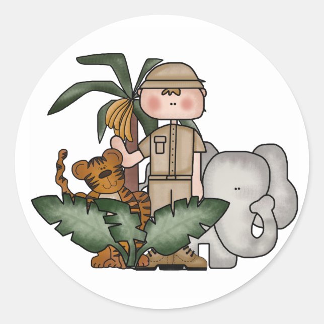 Boys Jungle Safari Runder Aufkleber (Vorderseite)
