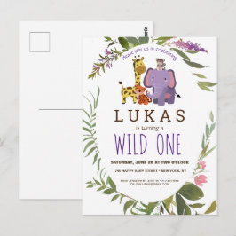 Boys Jungle Safari Tier 1. Geburtstag Einladung Postkarte