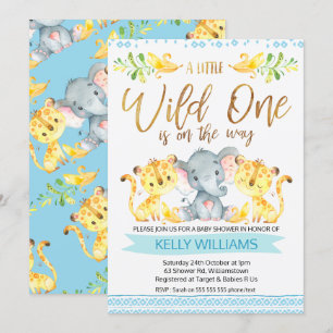 Boys Jungle Wild One Baby shower Invitation