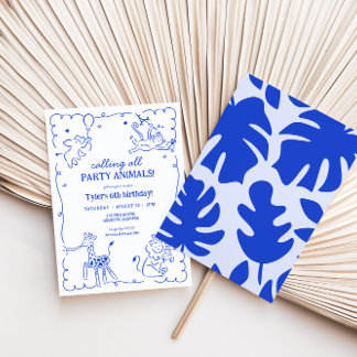 Boys Jungle Zoo Safari Tiere Geburtstag Einladung