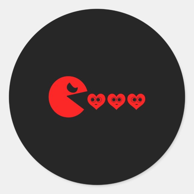 Boys Kids Valentines Day Hearts Eating Funny Gamer Runder Aufkleber (Vorderseite)