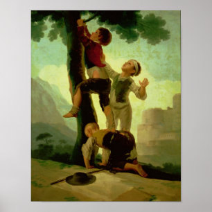 Boys Klettern eines Baumes, Cartoon für einen Tape Poster