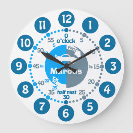 Boys learn to tell time muted blue named car clock große wanduhr