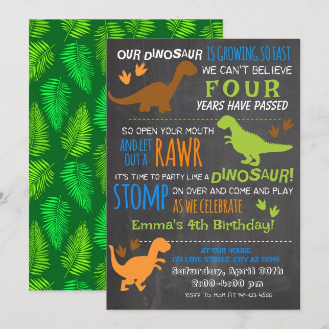 Boy's Little Dinosaurier Kindergeburtstag Einladun Einladung (Vorne/Hinten)