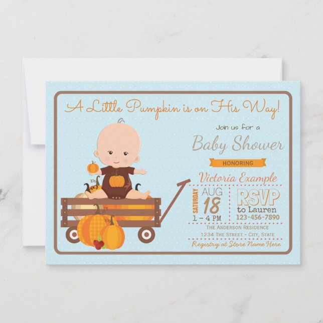 Boys Little Pumpkin Baby Dusche Einladung (Vorderseite)