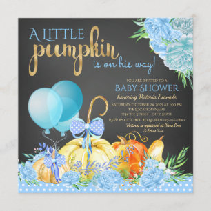 Boys Little Pumpkin Rustic Chalkboard Babydusche Einladung