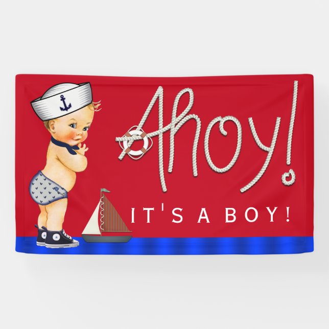 Boys Little Sailor Nautical Baby Dusche Banner (Horizontal)