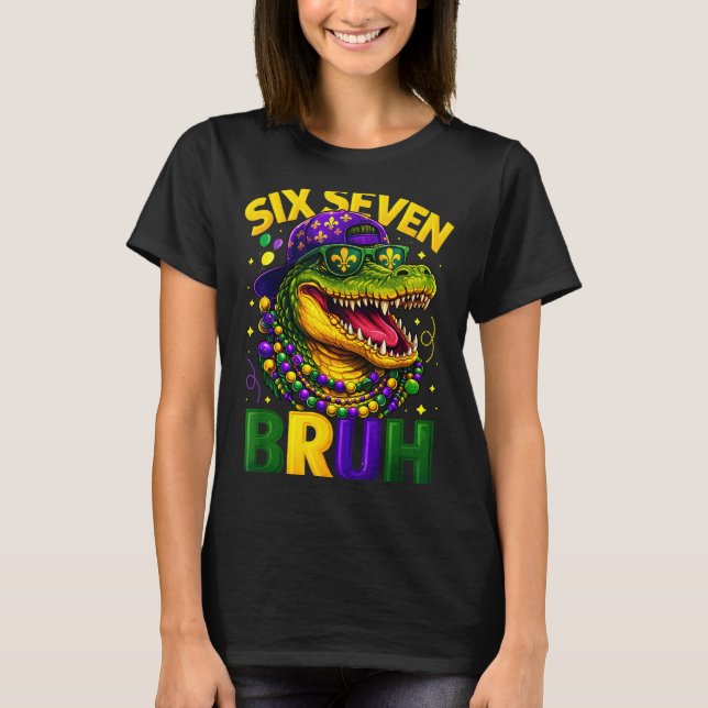 Boys Mardi Gras Six Seven Bruh Mardigator Alligato T-Shirt (Vorderseite)