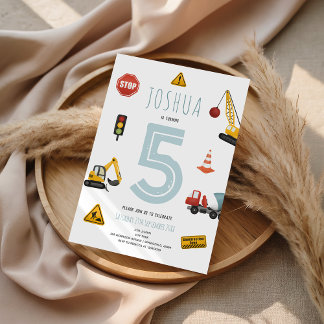 Boys Modern Blue Construction Kindergeburtstag Einladung