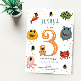 Boys Modern Blue Monster Alien Kindergeburtstag Einladung