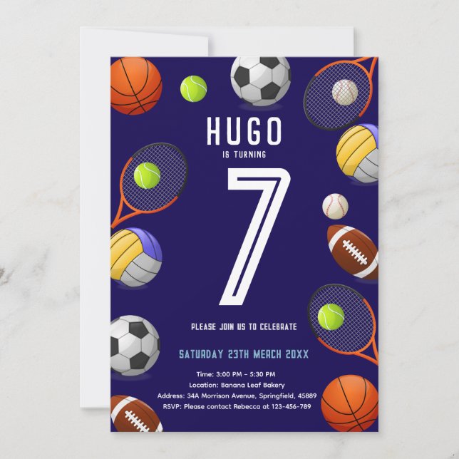 Boys Modern Blue Sports Kids Birthday Invitation Einladung (Vorderseite)
